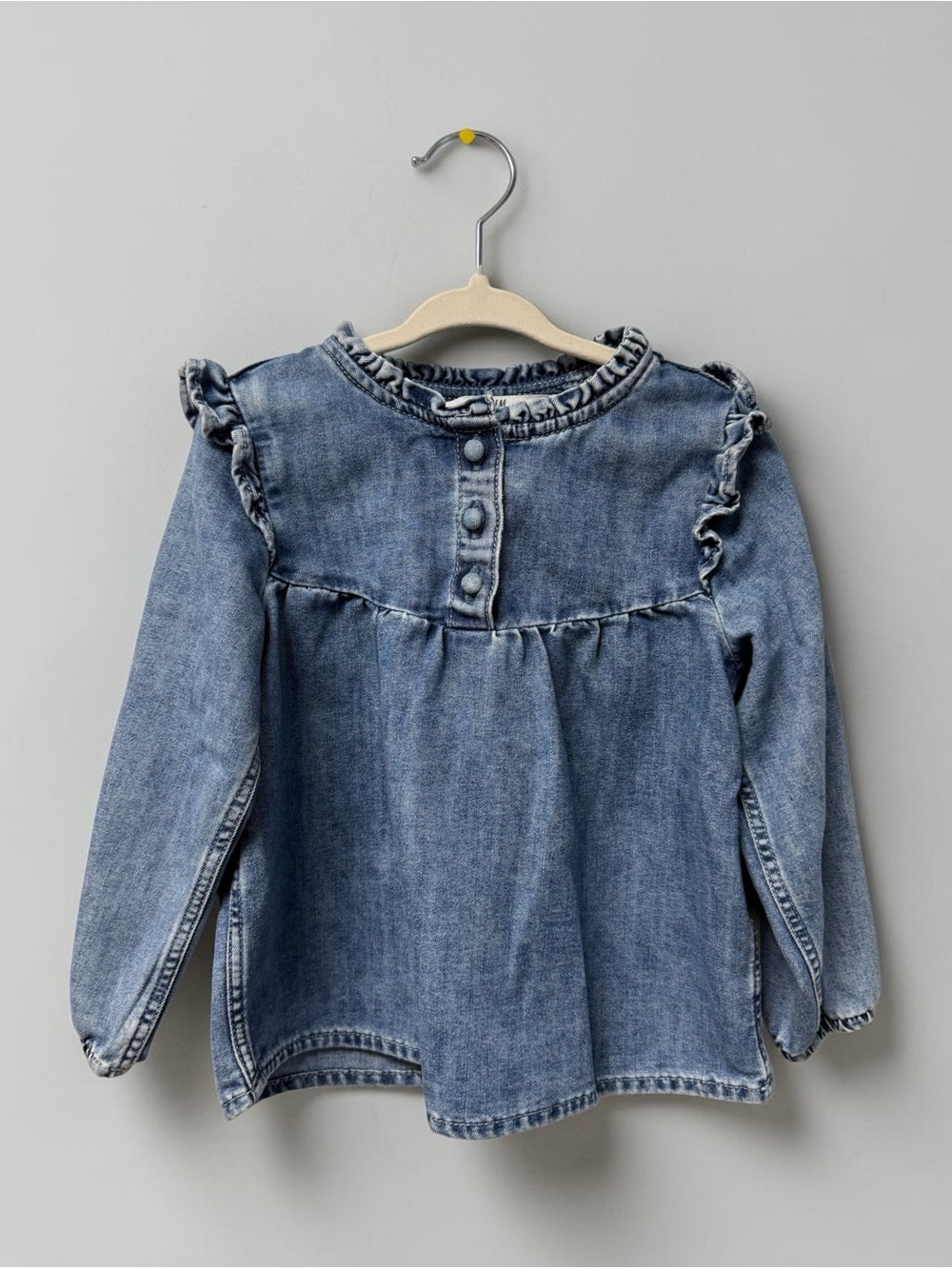 H&M Light Blue Denim Ruffle-Shoulder Button-Front Top